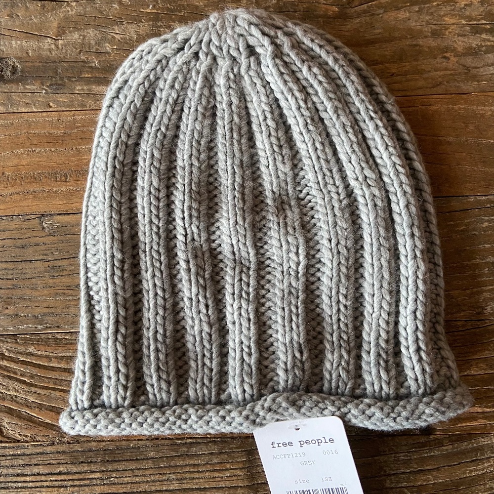 Free People Rory Knit Beanie Grey NWT